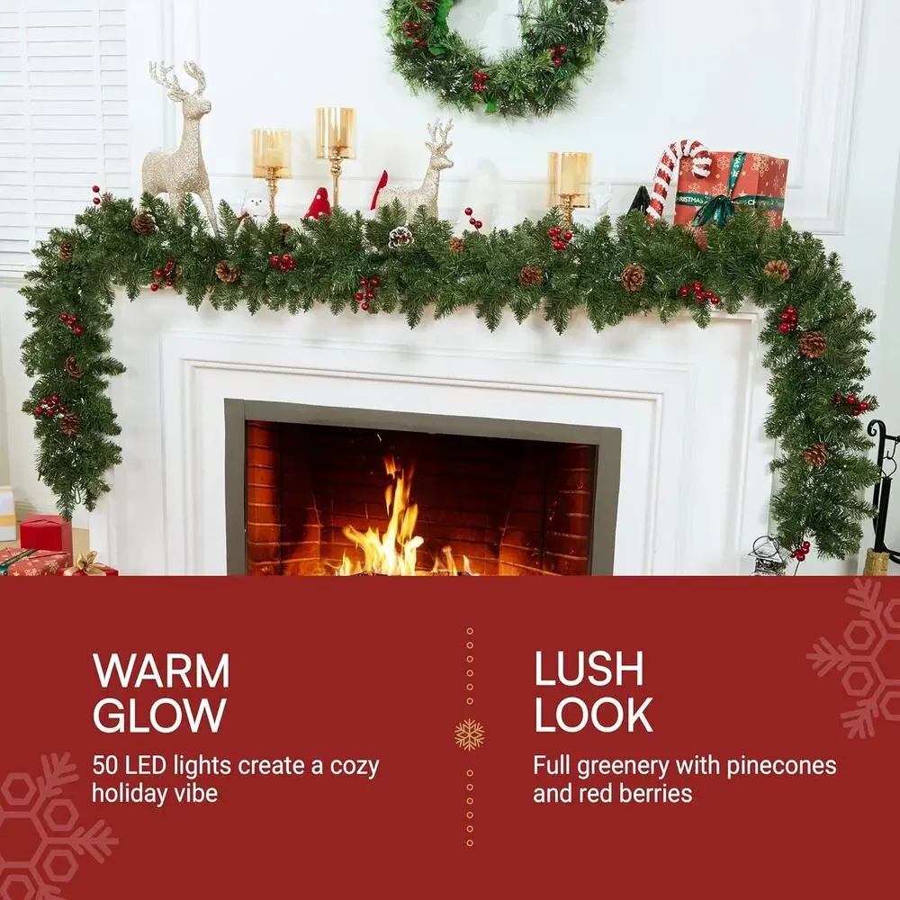 9' New Joiedomi 9Ft Artificial Christmas Garland Prelit with LED Lights,